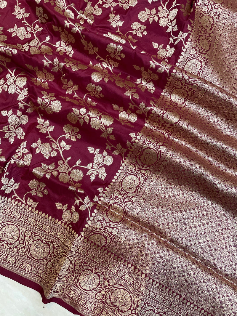 Pure Katan Silk Banarasi Handloom Saree - All Over Jaal Work - The Handlooms