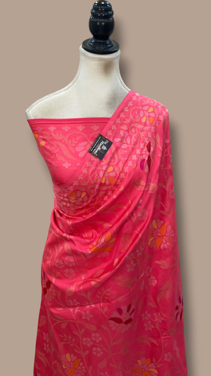 Real Zari Pure Katan Silk Banarasi Handloom Saree - All Over Kadiyal Jaal Work