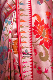 Red Pure Tussar Georgette Brocade Handloom Banarasi Saree - The Handlooms