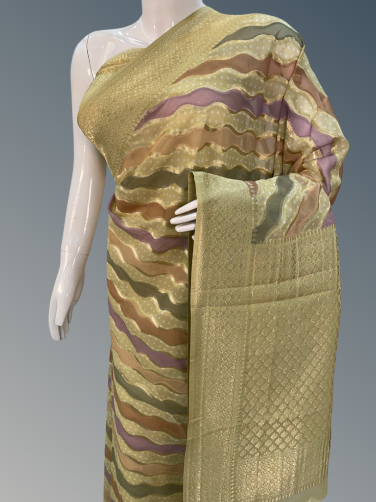 Pure Georgette Banarasi Saree With Rangkat Digital Print - The Handlooms