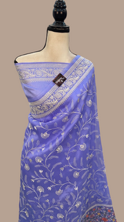 Pure Organza Chikankari Handloom Banarasi Saree - The Handlooms