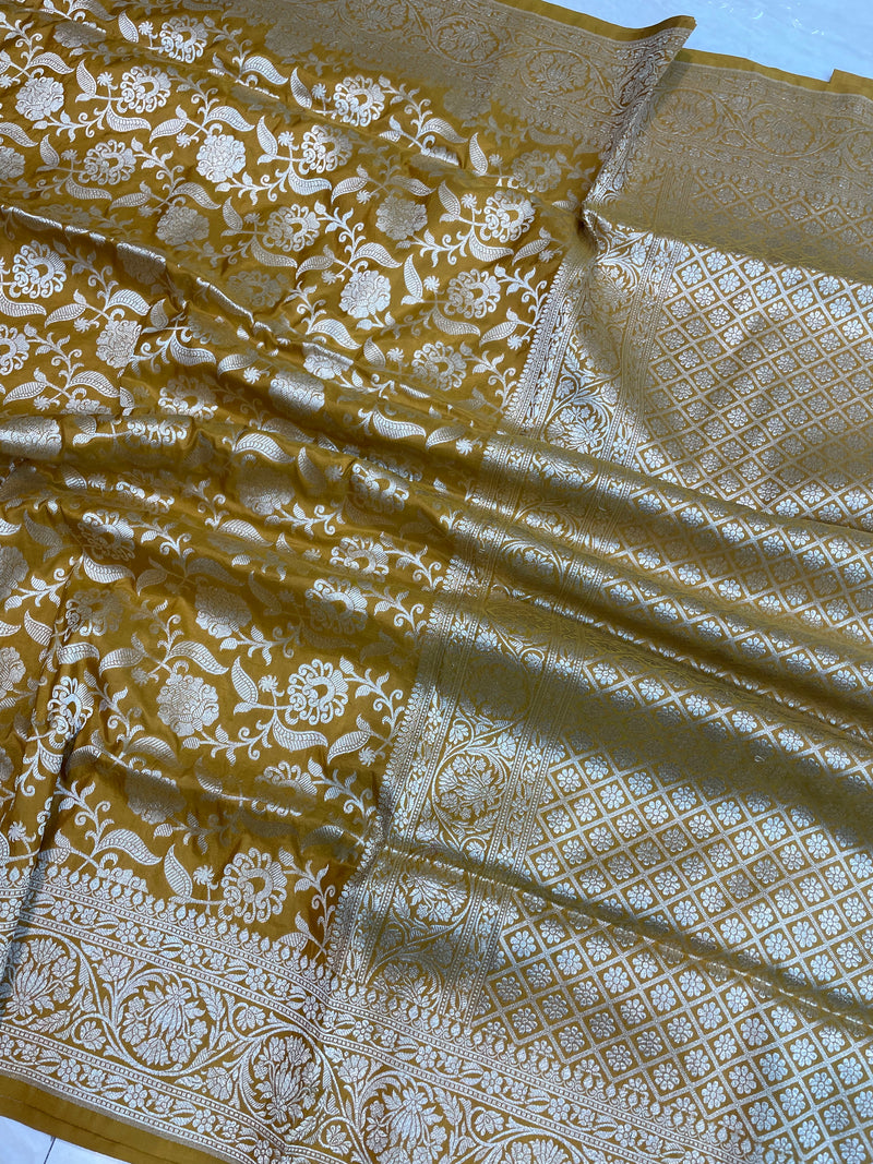 Pure Katan Silk Banarasi Handloom Saree - All Over Jaal Work - The Handlooms