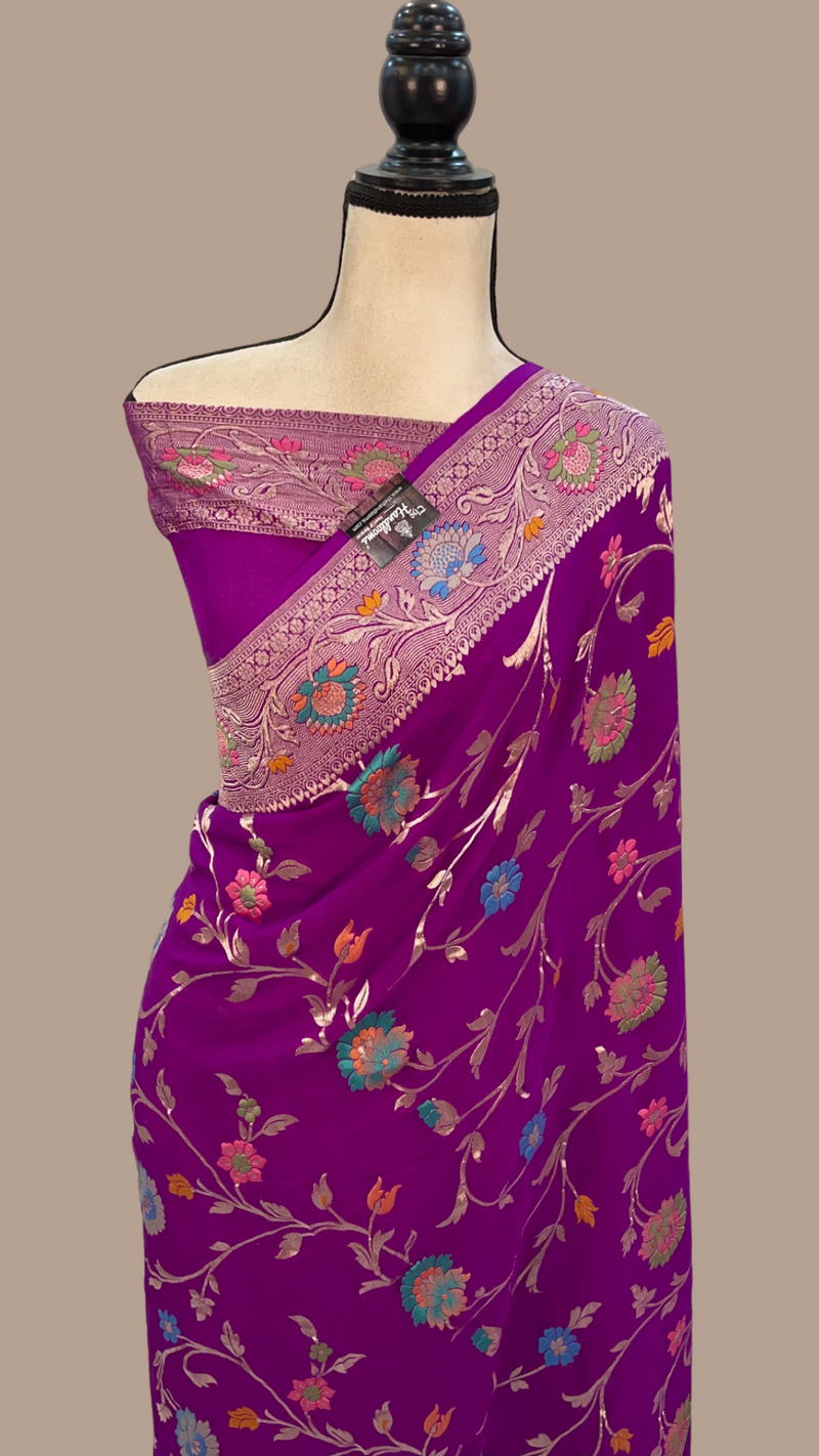 Khaddi Georgette Handloom Banarasi Saree - All over Jaal Work With Meenakari - The Handlooms