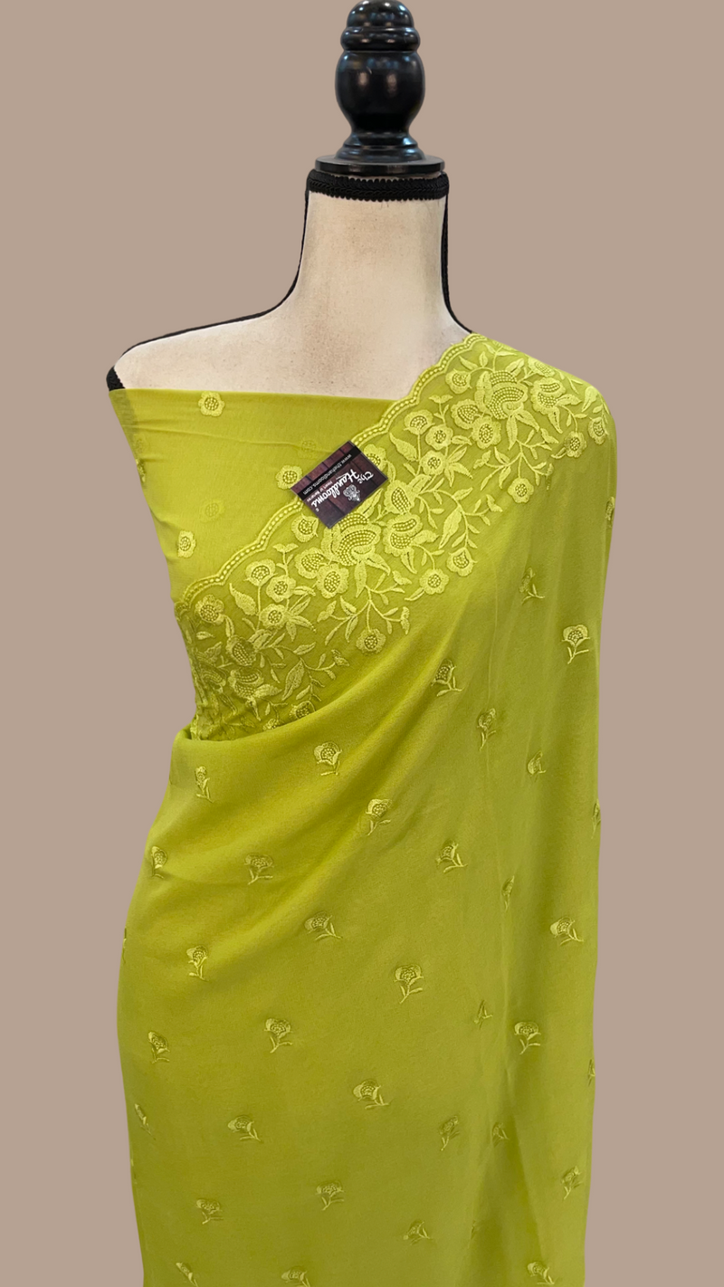 Pure Georgette Chikankari Handloom Banarasi Saree - The Handlooms