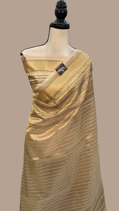 Pure Kora Tissue Handloom Banarasi Saree With Stripes