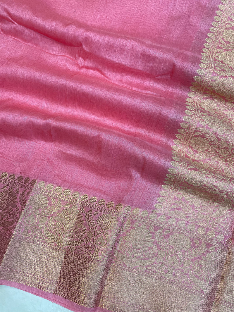 Pure linen Banarasi Saree - Strawberry - The Handlooms