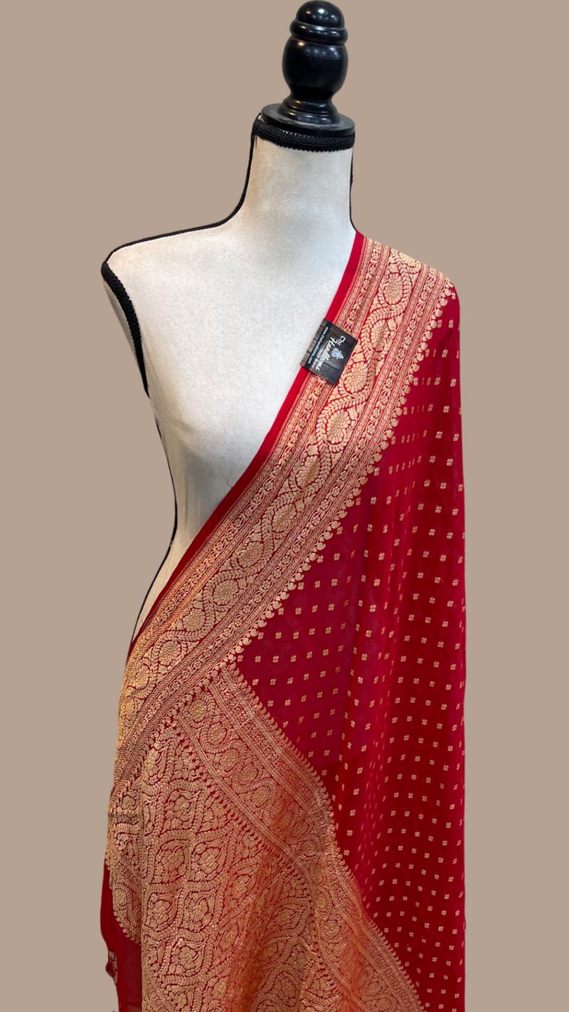 Pure Khaddi Georgette Dupatta - water zari - The Handlooms