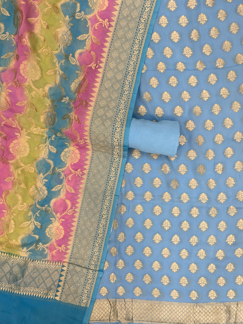 Pure Khaddi Georgette Banarasi Dress material - The Handlooms