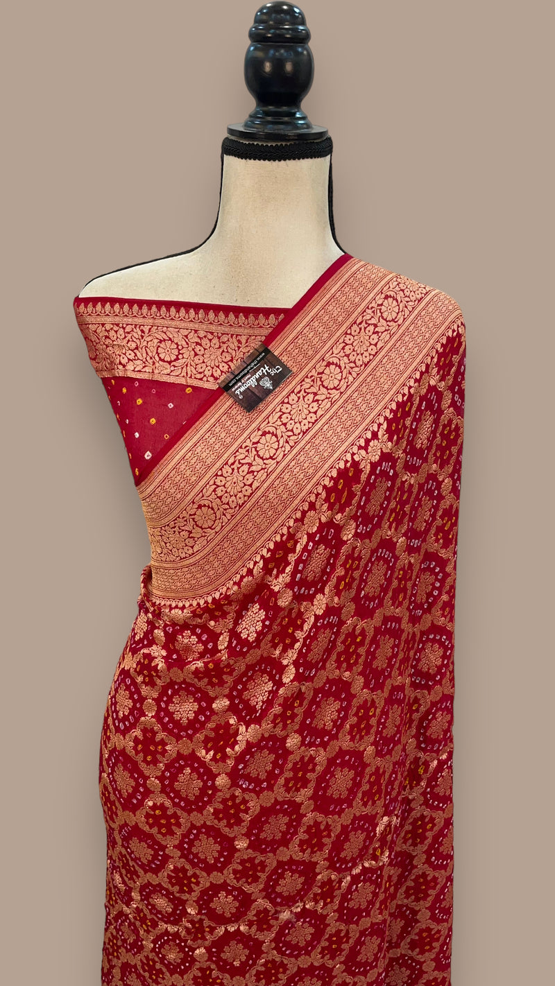Pure Georgette Banarasi Bandhej Handloom Saree - The Handlooms