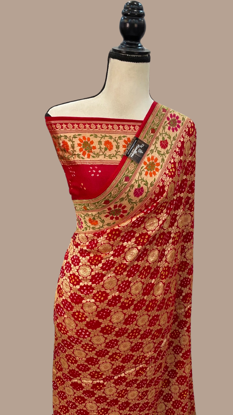 Pure Georgette Banarasi Bandhej Handloom Saree - The Handlooms