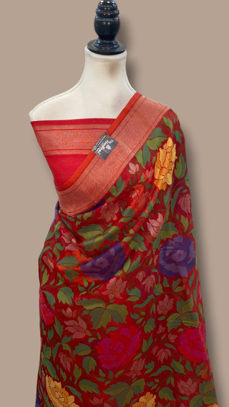 Real Zari Pure Kora Silk Handloom Banarasi Saree - All Over Kadiyal Jaal Work