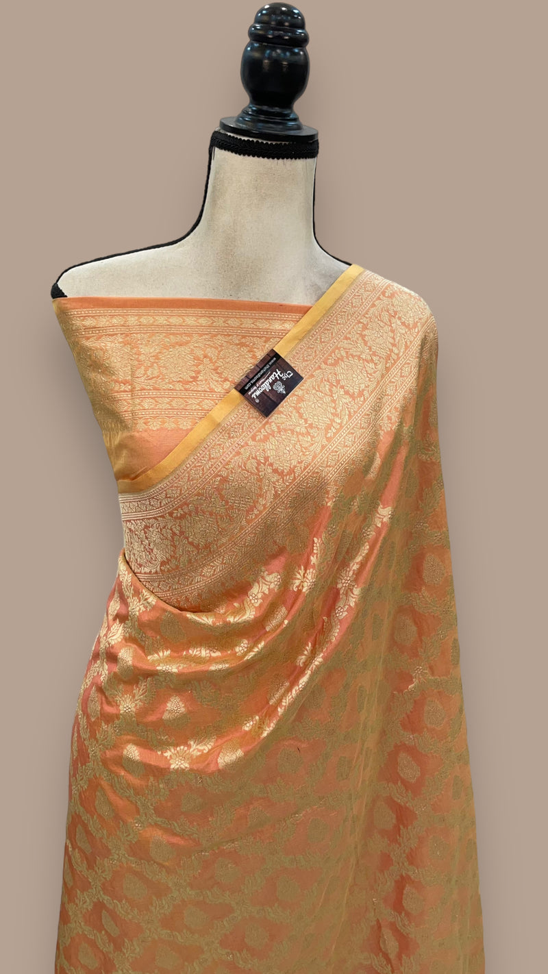 Pure Katan Silk Banarasi Handloom Saree - All Over Jaal Work - The Handlooms