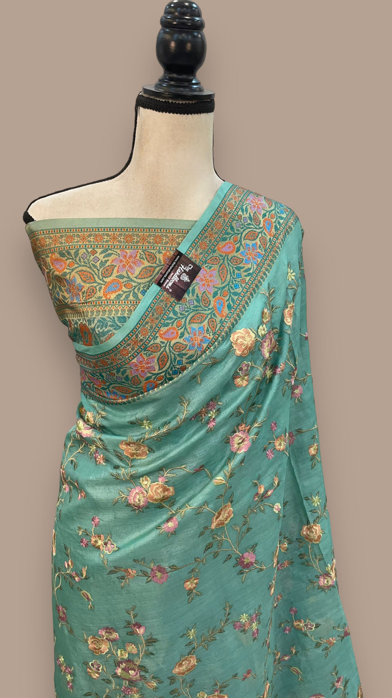 Tussar Silk Handloom Banarasi Saree With Chikankari - The Handlooms