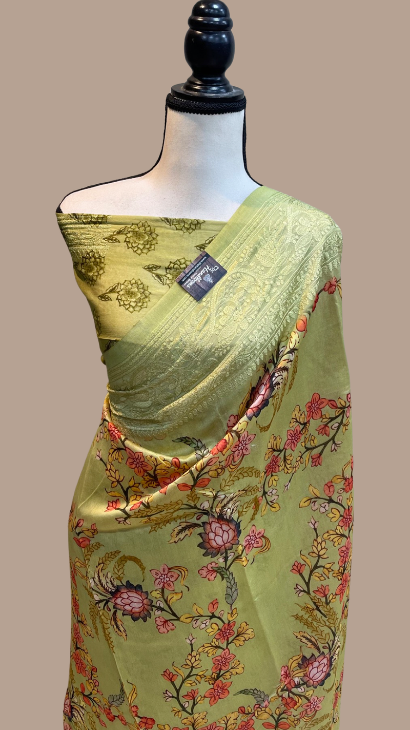 Pure Chanderi  Digital Print with Chikankari Handloom Banarasi Saree - The Handlooms
