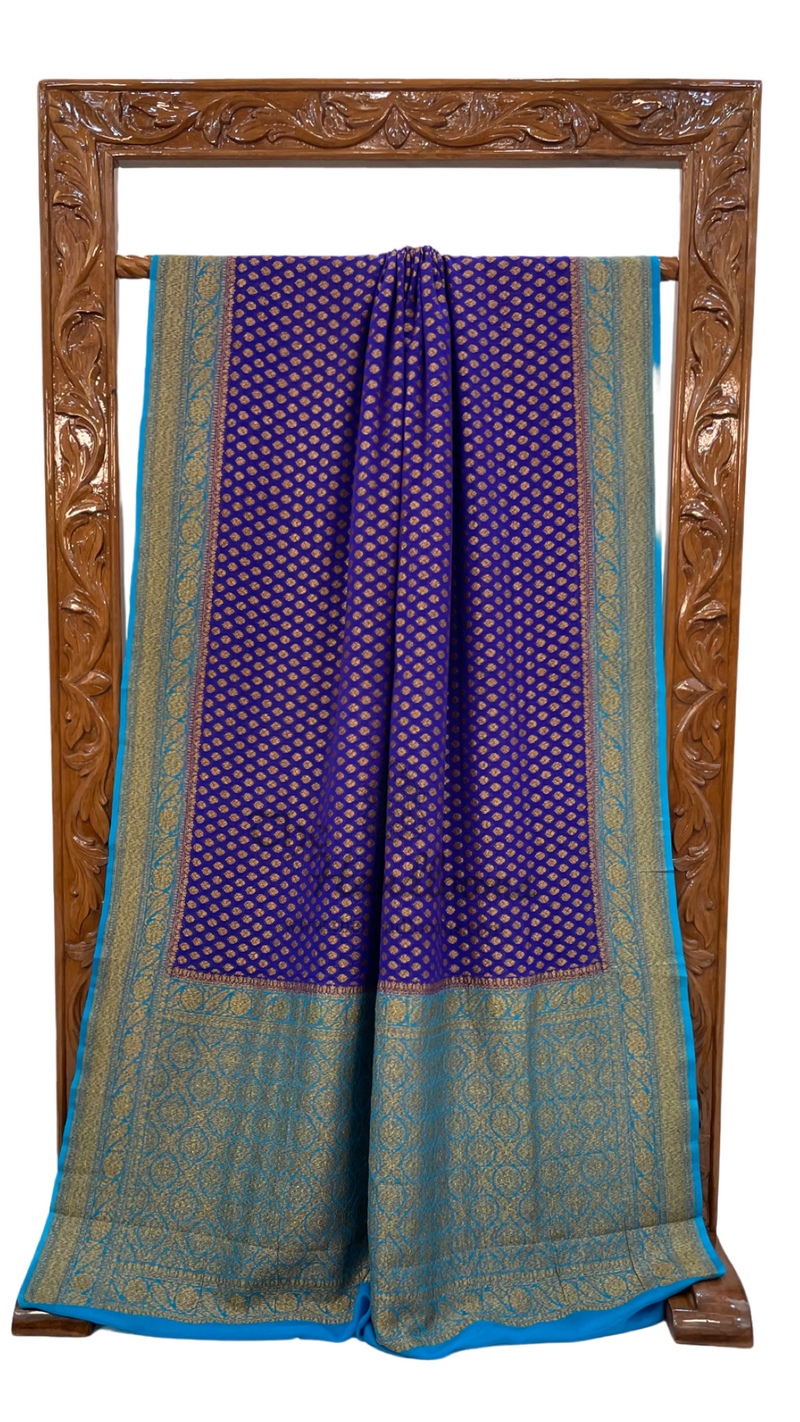 Khaddi Georgette Handloom Banarasi Saree -  Antique zari - The Handlooms