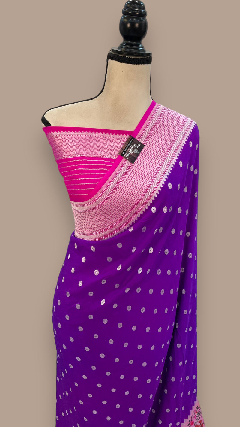 Khaddi Georgette Handloom Banarasi Saree - All over Jaal Work with meenakari - The Handlooms
