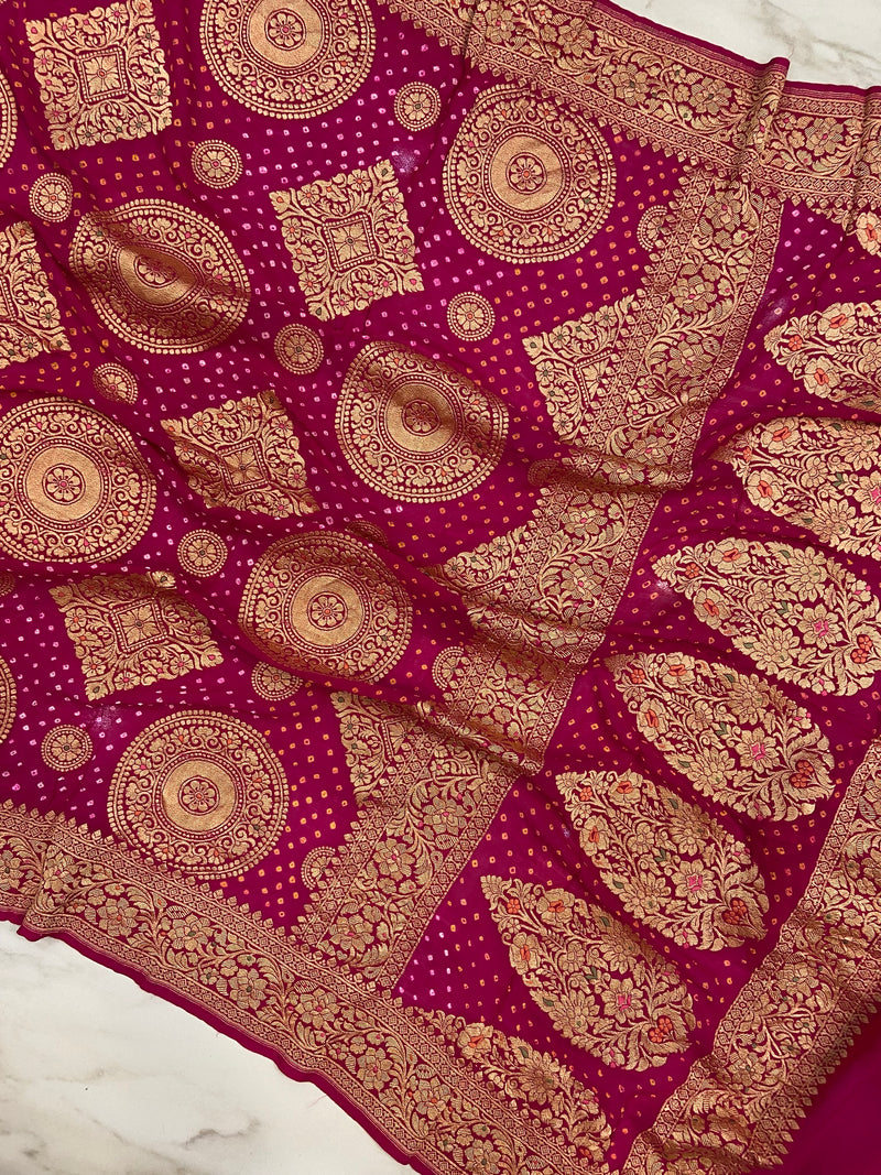 Pure Georgette Banarasi Bandhej Handloom Saree