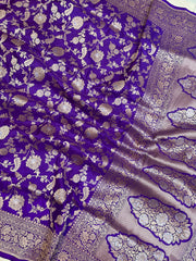 Pure Katan Silk Banarasi Handloom Saree - All over Sona Roopa Jaal work - The Handlooms