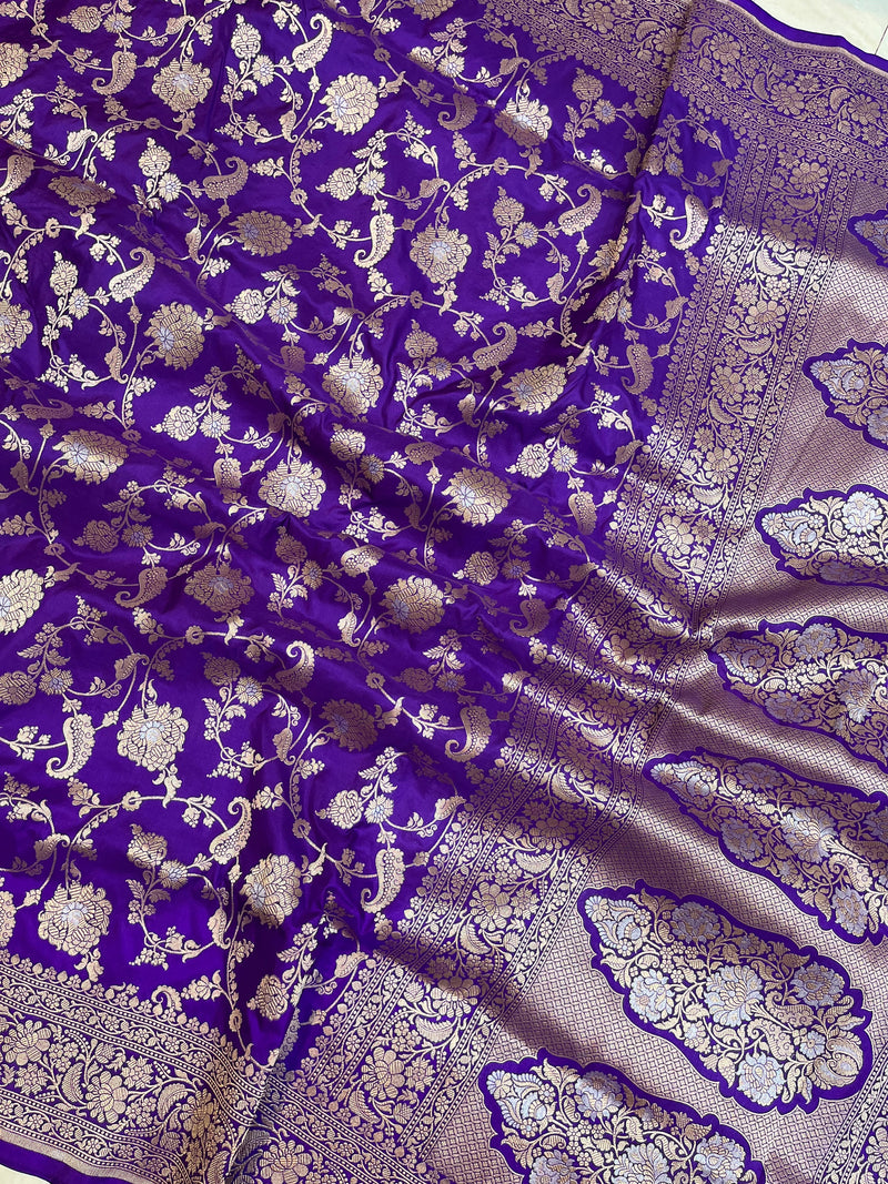 Pure Katan Silk Banarasi Handloom Saree - All over Sona Roopa Jaal work - The Handlooms
