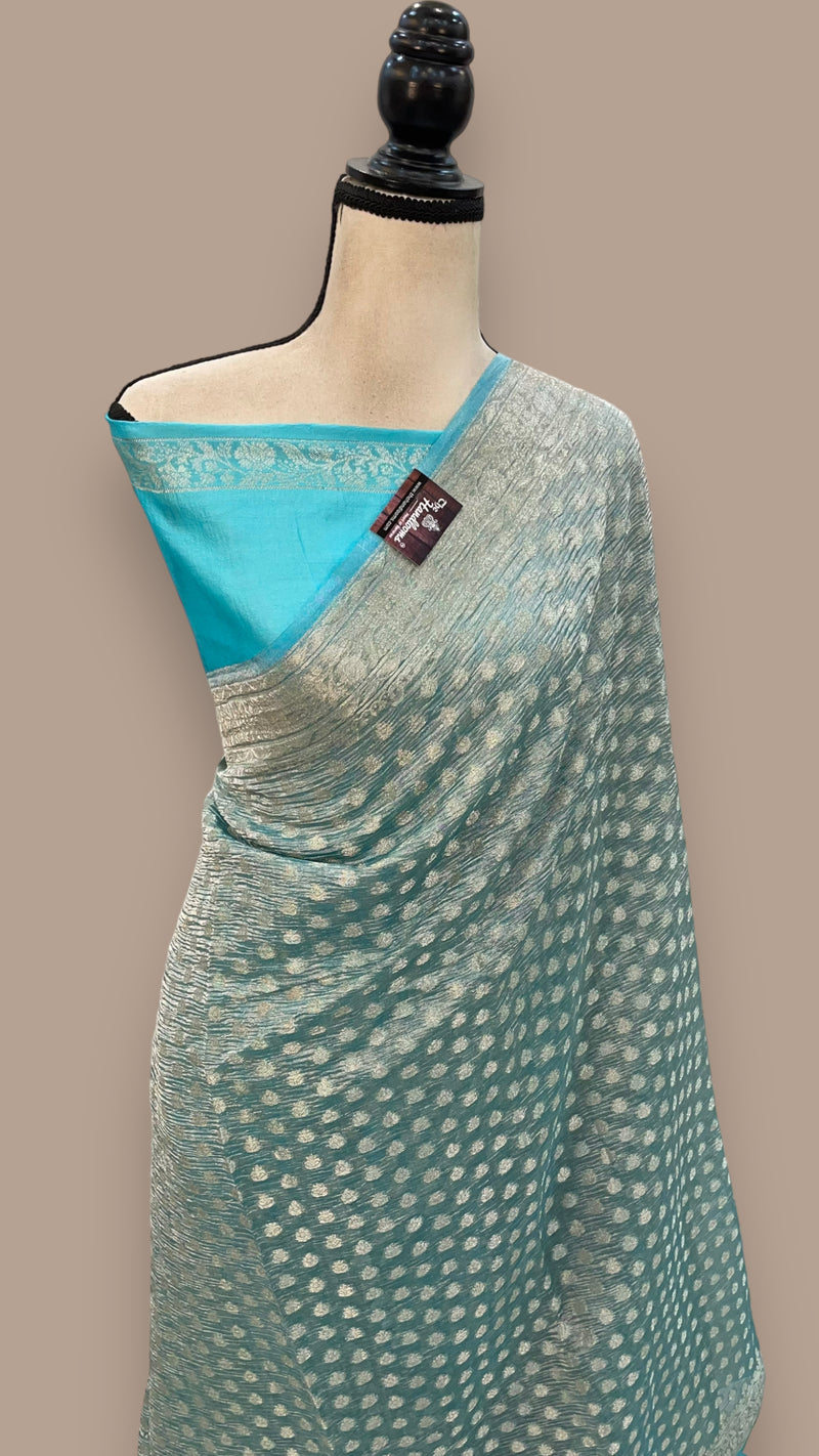 Pure Kora Tissue Crush Handloom Banarasi Saree - The Handlooms