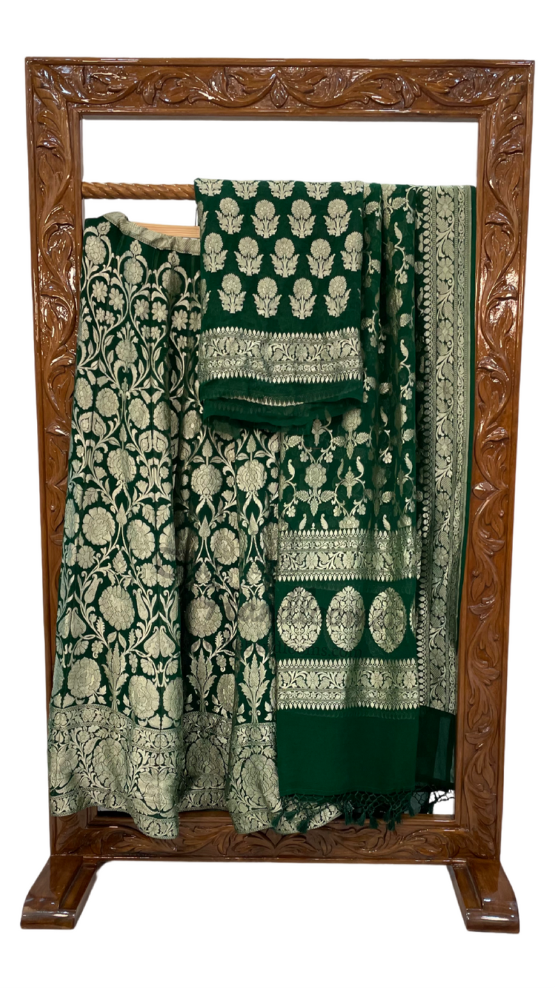 Pure Khaddi Georgette Handloom Banarasi Lehenga - Stitched - The Handlooms