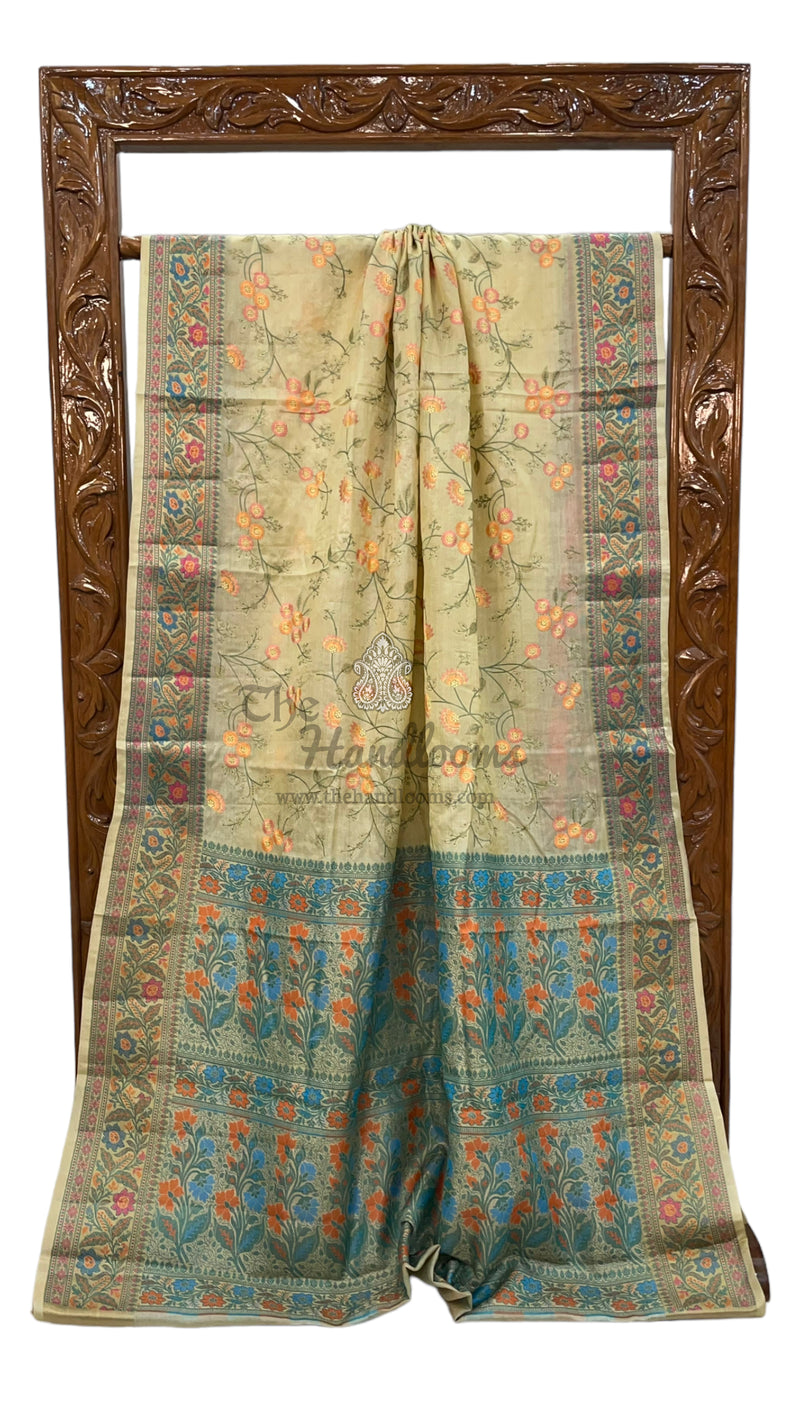 Tussar Silk Handloom Banarasi Saree With Chikankari - The Handlooms