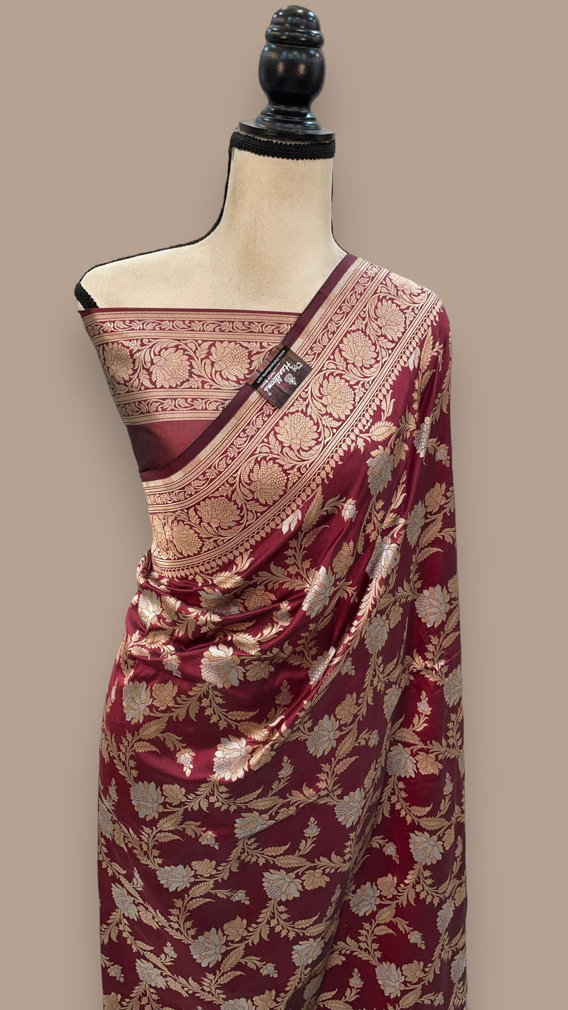 Pure Katan Silk Banarasi Handloom Saree - All over Sona Roopa Jaal work - The Handlooms