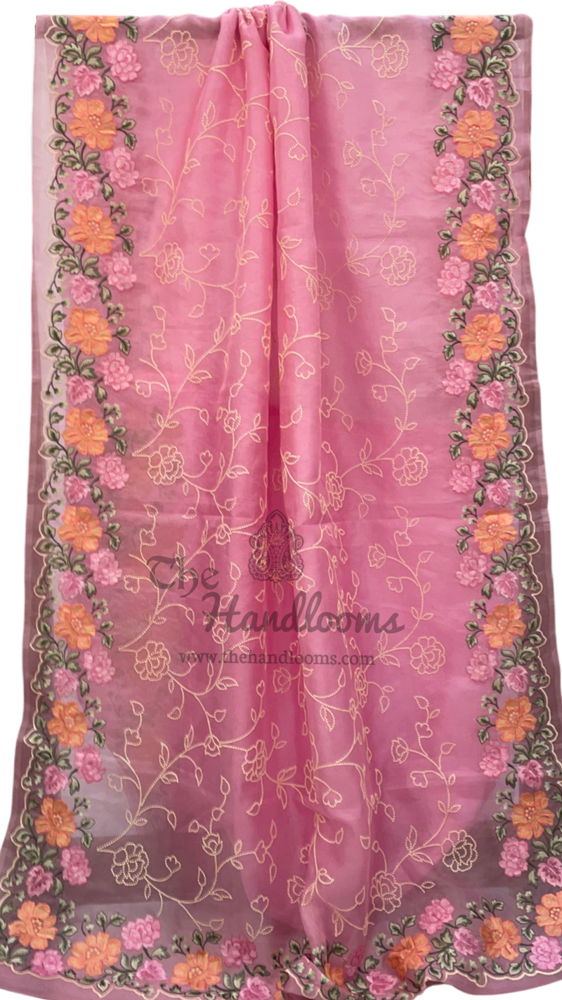 Pure Organza Chikankari Handloom Banarasi Saree - The Handlooms