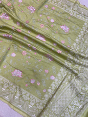 Pure Chiniya Silk Handloom Banarasi Saree With Chikankari - The Handlooms