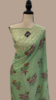 Pure Georgette Digital Print with Chikankari Handloom Banarasi Saree - The Handlooms