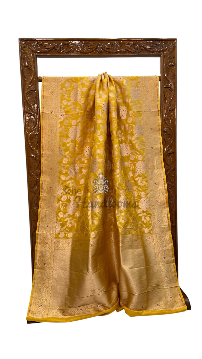 Pure Katan Silk Banarasi Handloom Saree - All Over Jaal Work With Meenakari - The Handlooms
