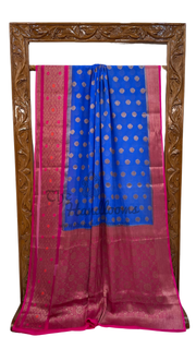 Blue Pure Chiffon Khaddi Banarasi Saree - The Handlooms