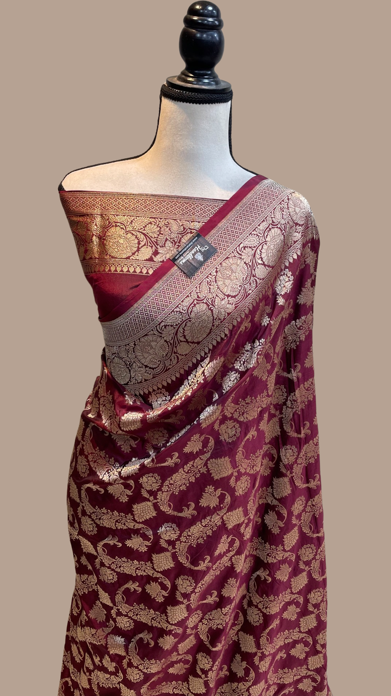 Pure Katan Silk Banarasi Handloom Saree - All Over Jaal Work - The Handlooms