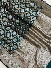 Pure Katan Silk Banarasi Handloom Saree - All over Sona Roopa Jaal work - The Handlooms