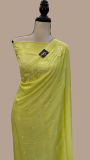 Pure Georgette Chikankari Handloom Banarasi Saree - The Handlooms