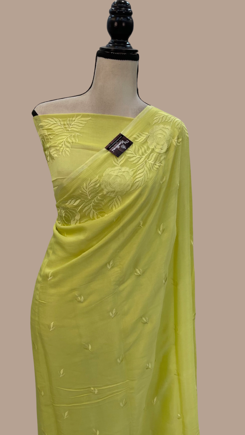 Pure Georgette Chikankari Handloom Banarasi Saree - The Handlooms