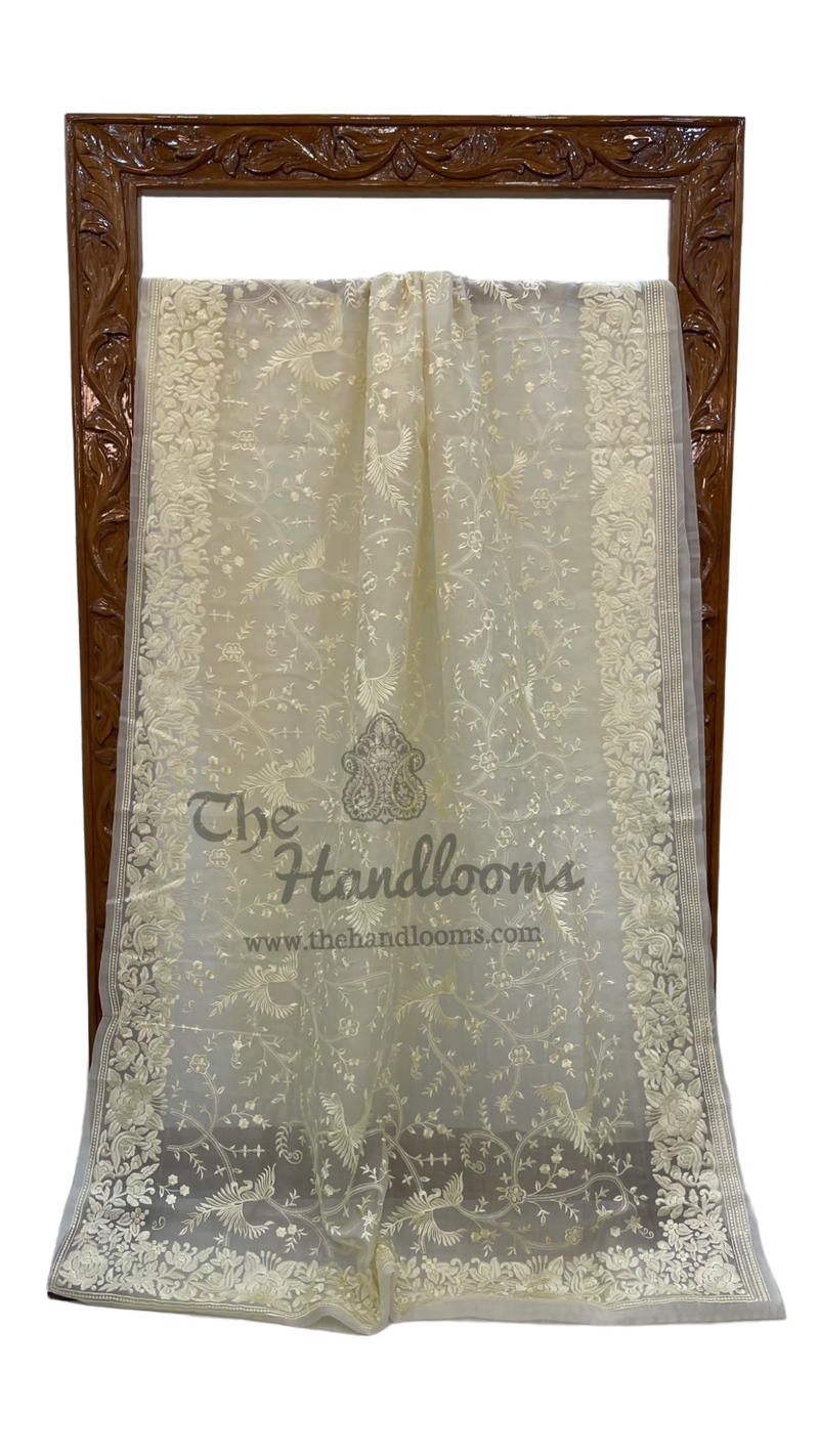 Pure Organza Chikankari Handloom Banarasi Saree - The Handlooms