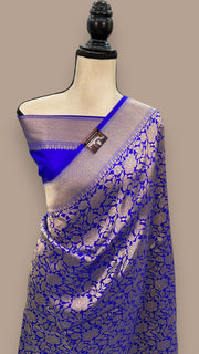 Royal Blue Pure Katan Silk Banarasi Handloom Saree - Tanchui Brocade - The Handlooms