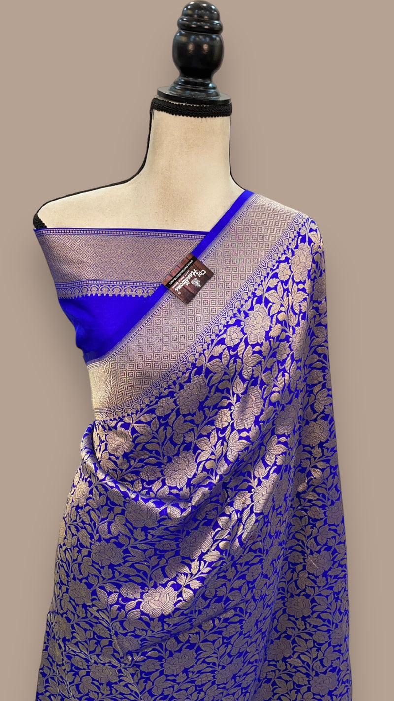 Royal Blue Pure Katan Silk Banarasi Handloom Saree - Tanchui Brocade - The Handlooms