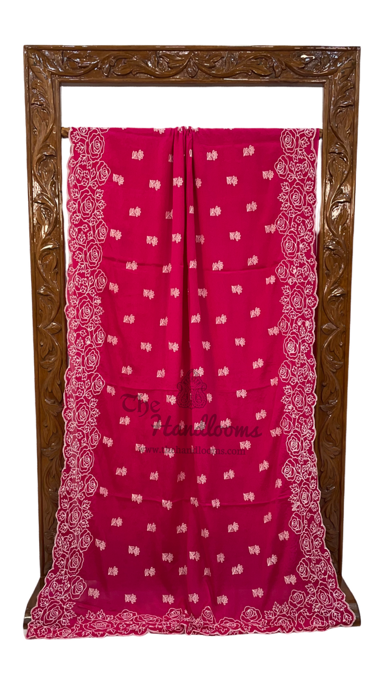 Pure Georgette Chikankari Handloom Banarasi Saree - The Handlooms