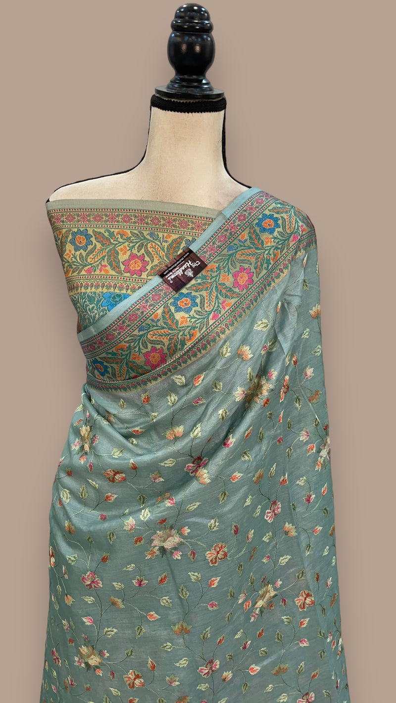 Tussar Silk Handloom Banarasi Saree With Chikankari - The Handlooms