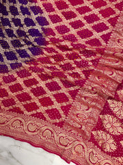 Dual Shade Pure Georgette Banarasi Bandhej Handloom Saree - The Handlooms