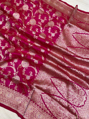 Pure Katan Silk Banarasi Handloom Saree - All over Sona Roopa Jaal work - The Handlooms