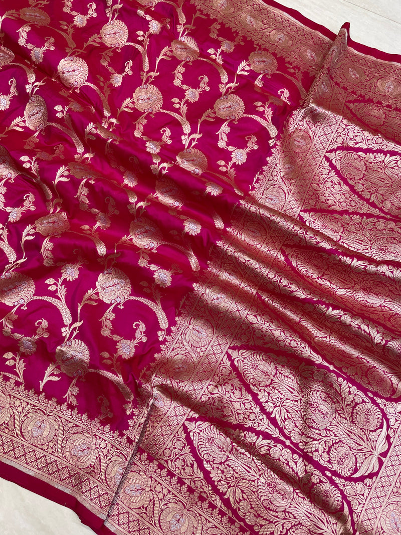 Pure Katan Silk Banarasi Handloom Saree - All over Sona Roopa Jaal work - The Handlooms
