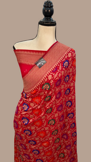 Pure Georgette Banarasi Bandhej Handloom Saree - with meenakari work - The Handlooms