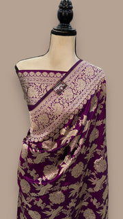 Pure Katan Silk Banarasi Handloom Saree - All Over Jaal Work - The Handlooms