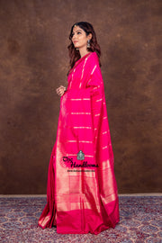 Pure Katan Silk Banarasi Handloom Saree - All over Kadua Stripe - The Handlooms