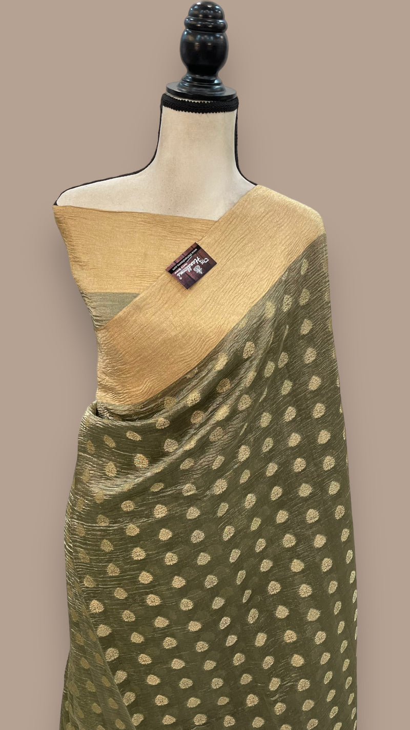 Pure Kora Tissue Crush Handloom Banarasi Saree - The Handlooms