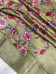 Pure Chanderi  Digital Print with Chikankari Handloom Banarasi Saree - The Handlooms