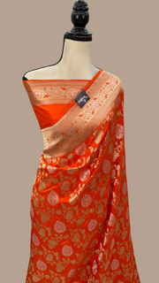 Pure Katan Silk Banarasi Handloom Saree - All over Sona Roopa Jaal work - The Handlooms